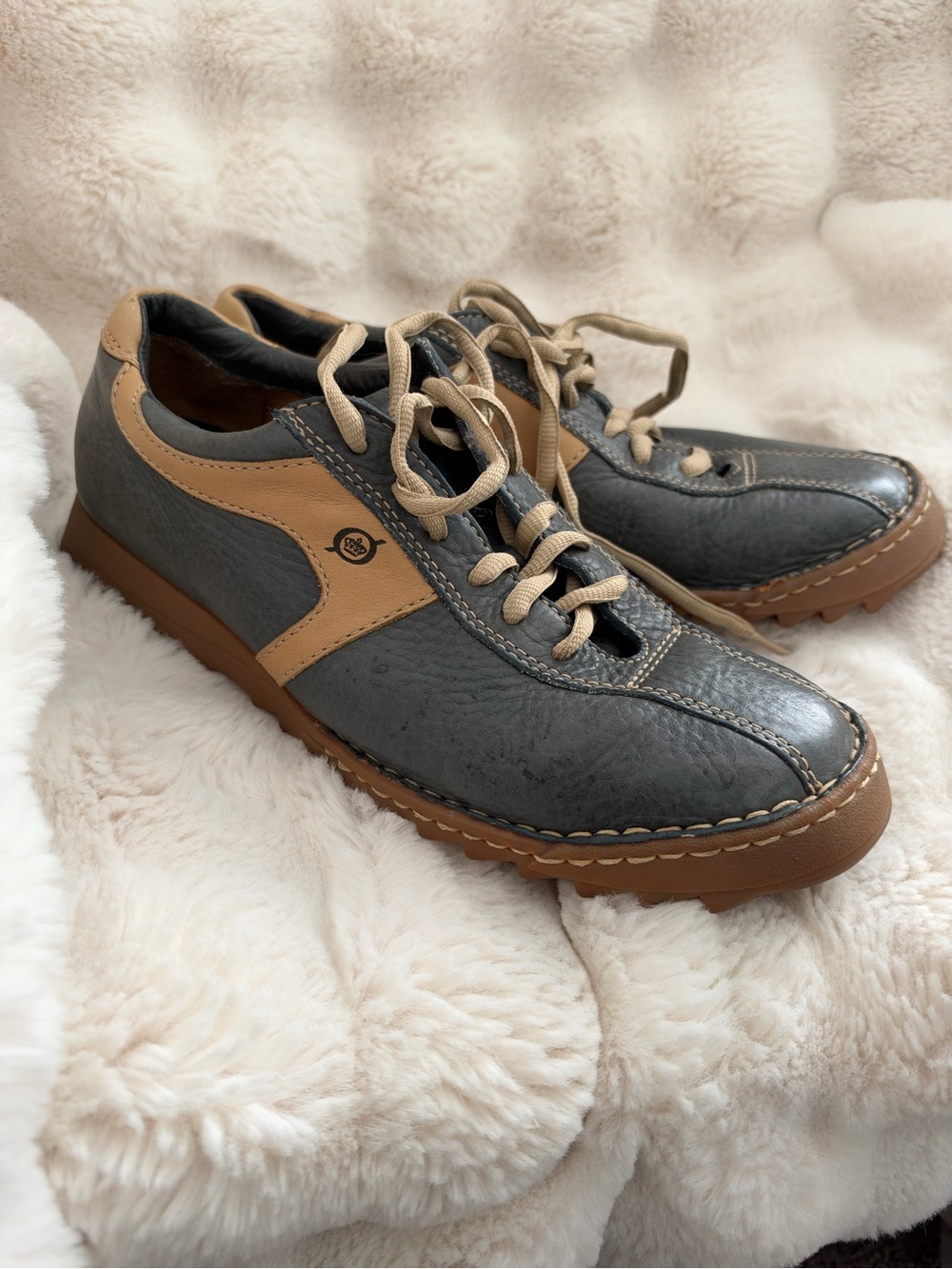 Børn Blue Tan Leather Lace Up Sneakers Shoes Size 9